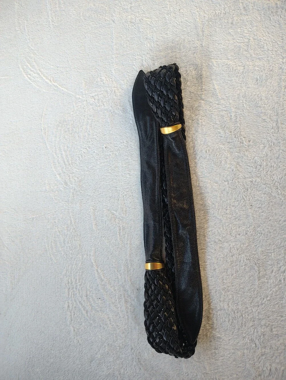 Black Braided Stretch Belt with Gold Accents - Women Accessories